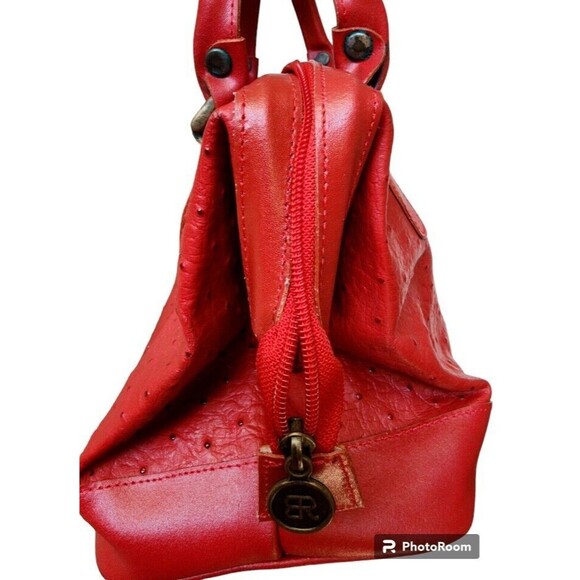 Vintage Belle Rose Ostrich Leather Red Korean Purse Medium Detachable Strap NEW - Picture 4 of 14